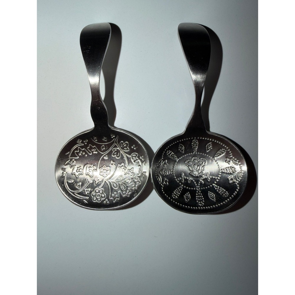 Norpro 18/10 Stainless Steel Jam Jelly Spoons Set of 2 Embossed Floral Hooked